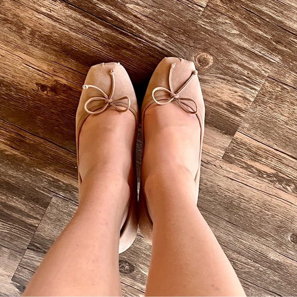 Dior Nude Suede Ballet Heels with Bows and Square Toes - Picture 11 of 15